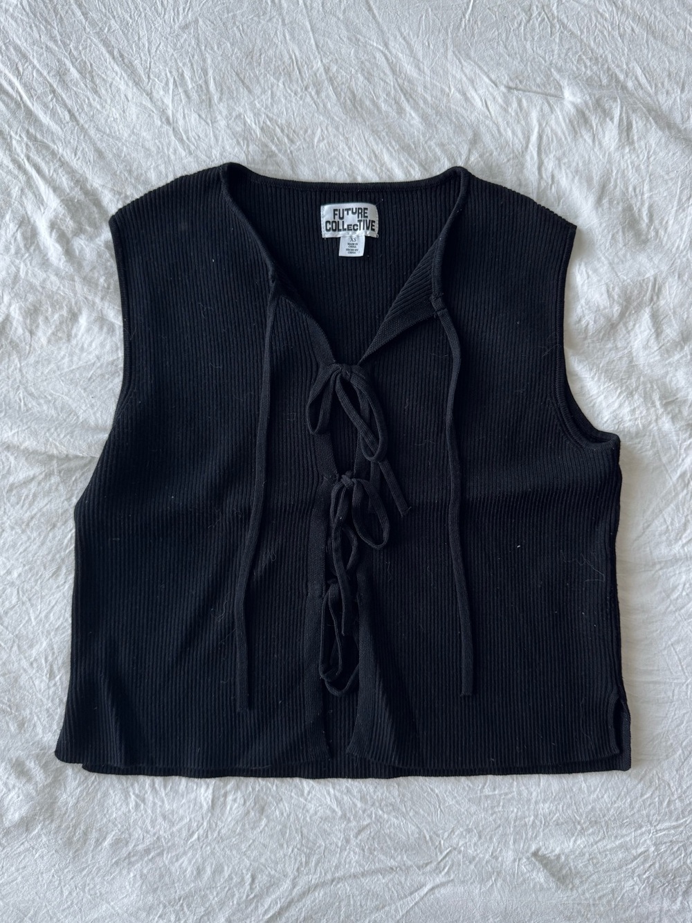 Future Collective Black Ribbed Lace-Up Tank